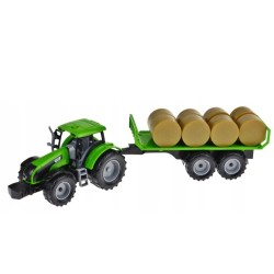 Tractor juguete con remolque articulado cargado de pacas de paja edad +3 años longitud total 44cm