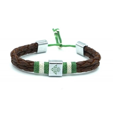 Pulsera Trenza Marrón Escudo Real Betis producto oficial presentado en caja con escudo en relieve plateado