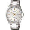 Reloj Casio hombre MTP-1302D-7A2 esfera blanca correa acero plateado con calendario cierre de triple pliegue saetas doradas