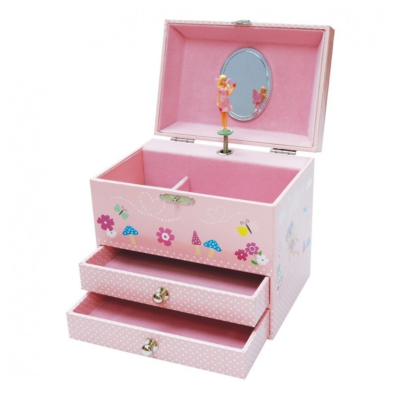 Joyero musical con bailrina tamaño 19x12x15cm caja cerrada con anillero y dos cajones para joyas