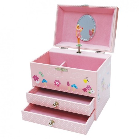 Joyero musical con bailrina tamaño 19x12x15cm caja cerrada con anillero y dos cajones para joyas