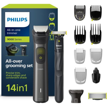 Philips Recortadora de Barba MG9550/15, Kit 14 en 1 Para Cara, Pelo, Orejas, Nariz y Cuerpo,120min de uso, En Seco y Húmedo