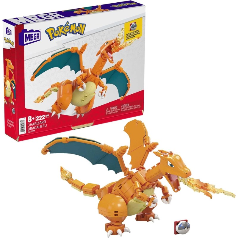Mega Construx Pokémon Charizard Figura de 222 Bloques de construcción de Juguete para niños Mattel GWY77