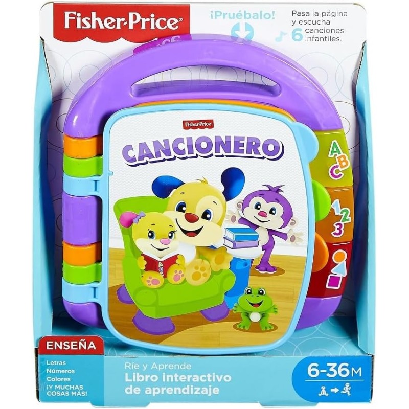 Fisher-Price Ríe y Aprende Libro Interactivo de Aprendizaje Cancionero, Juguete con Luces y Sonidos para bebé +6 Meses, FRC69