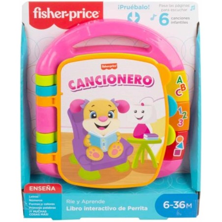 Fisher-Price Ríe y Aprende Libro Rosa Interactivo de Aprendizaje Cancionero, Juguete con Luces y Sonidos para bebé +6 Mese