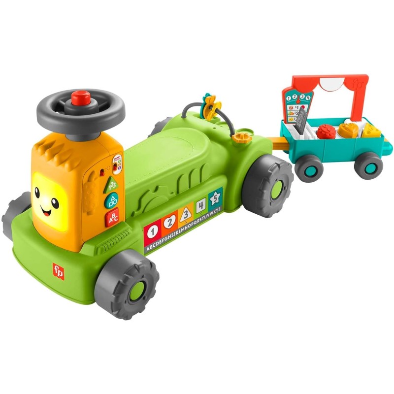 Fisher-Price Ríe y aprende Tractor 4 en 1 Correpasillos transformable con Actividades, Luces y Sonidos, +6 Meses Mattel HRB83