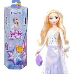 Mattel Disney Frozen Elsa Spin And Reveal Muñeca princesa que revela sorpresas y accesorios, juguete +3 años HTG25