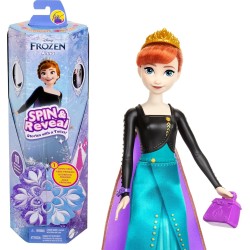 Mattel Disney Frozen Spin & Reveal Anna, Muñeca Pelirroja con Falda y Capa Intercambiables edad +3 años, HXD27