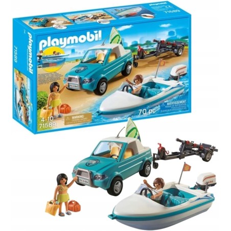 PLAYMOBIL 71589 Mini-Pickup Surfer y lancha motora con figuras y accesorios edad +3 años