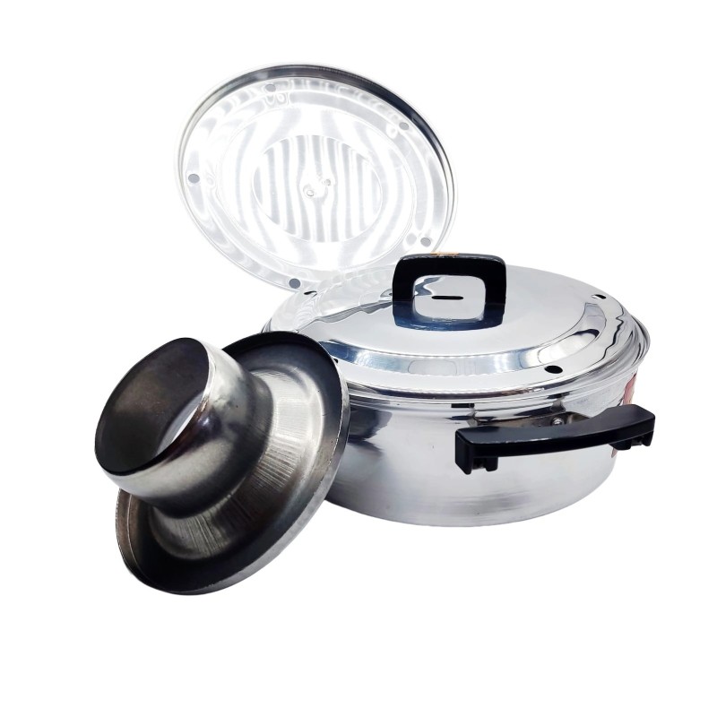 Cazuela horno marca Alza 26cm diámetro cocina por onda calorífica, con tapa doble, agujeros graduables para asar, gratinar