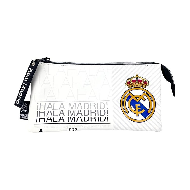 Real Madrid, Estuche, Portatodo Triple compartimento, producto oficial longitud 22cm