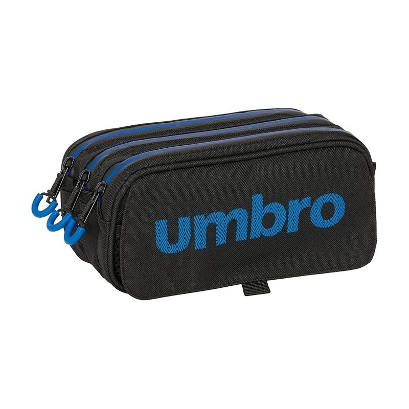 Safta Umbro Jet Black - Portatodo Triple Big, Estuche Infantil para el colégio tamaño 21.5x8x10 cm tres compartimentos grandes