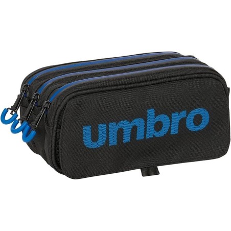Safta Umbro Jet Black - Portatodo Triple Big, Estuche Infantil para el colégio tamaño 21.5x8x10 cm tres compartimentos grandes
