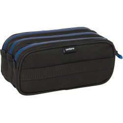 Safta Umbro Jet Black - Portatodo Triple Big, Estuche Infantil para el colegio tamaño 21.5x8x10 cm tres compartimentos grandes