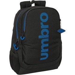 UMBRO JET BLACK - Mochila Escolar grande tamaño 32x16x44cm adaptable a carro, espaldar acolchado