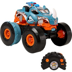 Hot Wheels Monster Trucks, Coche Teledirigido, Rhinomite se transforma en pista, giros de 360 grados edad +5 años Mattel HPK27