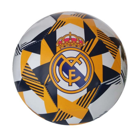 Balón Real Madrid blanco,azul y amarillo talla adulto producto oficial talla 5 tamaño similar al reglamentario de fútbol 11