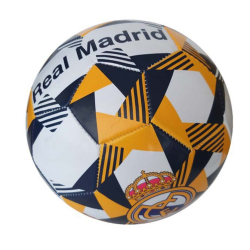 Balón Real Madrid blanco,azul y amarillo grande producto oficial talla 5 tamaño similar al reglamentario de fútbol 11
