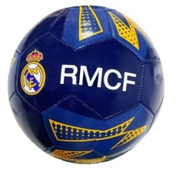 Balón Real Madrid azul y amarillo grande producto oficial talla 5 tamaño similar al reglamentario de fútbol 11