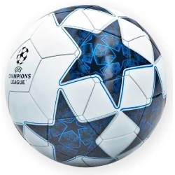 Balón Uefa Champions League blanco y azul producto oficial talla 5 tamaño similar al reglamentario de fútbol 11
