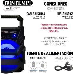 Mini Altavoz Karaoke con micrófono, Luces RGB, USB, microSD, Radio, Batería Recargable, Formato portátil 11,5x10x18 cm