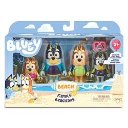 Pack 4 figuras Bluey Día de Playa en Familia: Disfruta de un día soleado en la playa con Bluey, Bingo y sus padres, incluyendo a