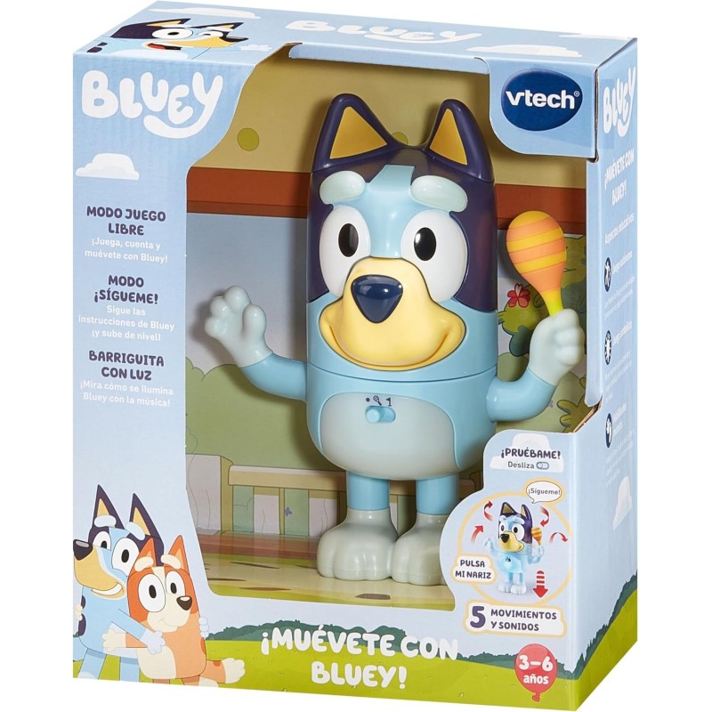 Muévete con Bluey! Mascota interactiva, Bluey divertido juguete saltarín con múltiples actividades, botones, luces y muchas sorp