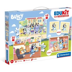 Edukit 4 In 1 Bluey - Juego Educativo incluye Dos Puzzle Infantil De 30 Y 48 Piezas, Juego De Memoria y 6 Cubos 3-5 Años