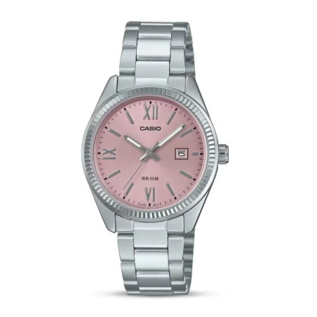 Reloj Casio analógico señora LTP-1302DD-4A1 correa acero plateada esfera color rosa con calendario