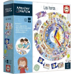 Juego para aprender las horas de Educa Contenido: reloj de cartón, 64 piezas e instrucciones. Edad 5-7 años