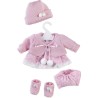 Conjunto Vestido para Muñeca de 42 cm Rosa de Berbesa con gorro, rebeca, patucos
