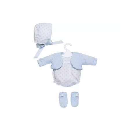 Conjunto Vestido para Muñeca de 42 cm azul de Berbesa con gorro, rebeca, patucos