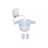 Conjunto Vestido para Muñeca de 42 cm azul de Berbesa con gorro, rebeca, patucos
