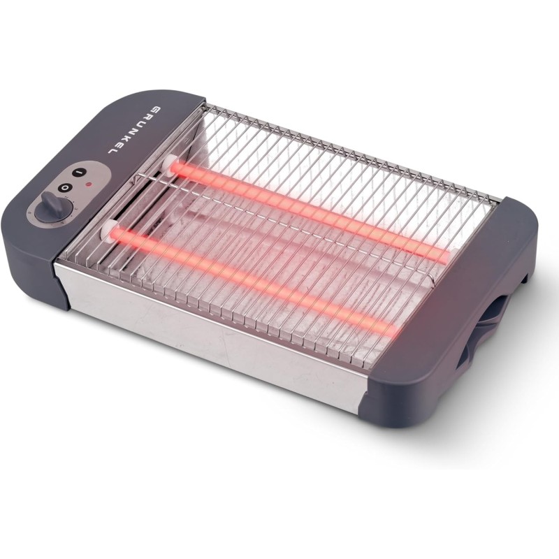 Grunkel - Tostadora de pan plana para 4 rebanadas de 600w con 6 niveles de temporizador y señal acústica de finalización. Incluy