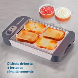 Grunkel - Tostadora de pan plana para 4 rebanadas de 600w con 6 niveles de temporizador y señal acústica de finalización. Incluy