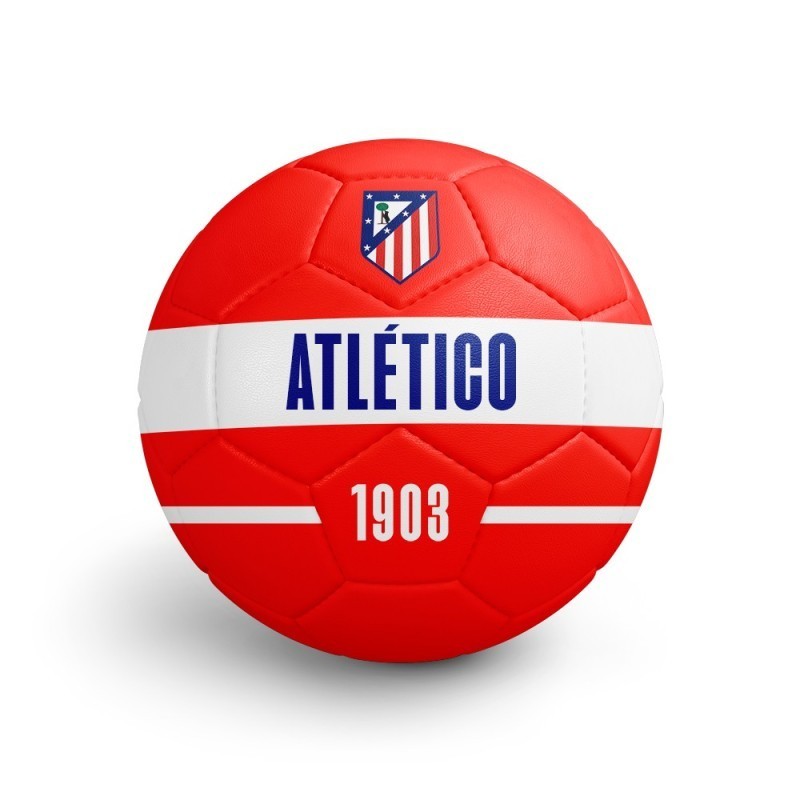 OUTLET Balón Atlético de Madrid grande talla 5 franjas horizontal blanca producto oficial defecto zona costura como se puede ver