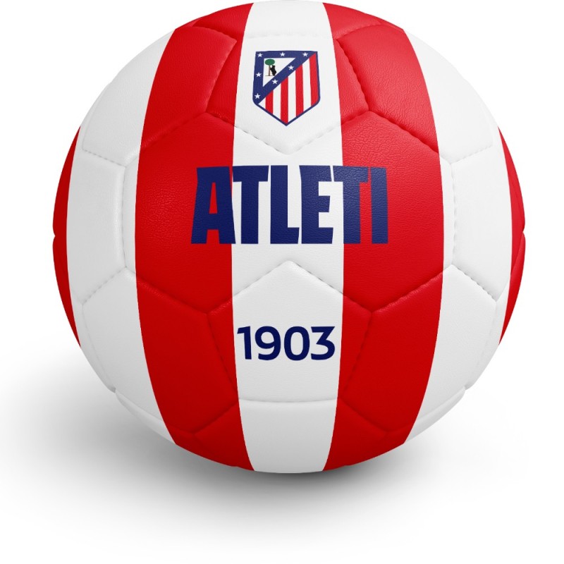 Balón Atlético de Madrid grande talla 5 rayas rojas y blancas escudo clásico producto oficial tamaño similar al reglamentario
