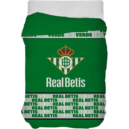 Real Betis edredón nórdico con relleno para cama de 150cm tamaño 250x260 Ext 100% poliéster. Int 100% algodón