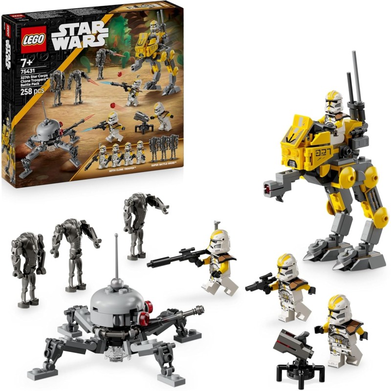 LEGO Star Wars 75431 Pack de Combate: Soldados Clon del 327 Cuerpo Estelar con 4 Minifiguras, 3 Droides y AT-RT - edad 7+ Años