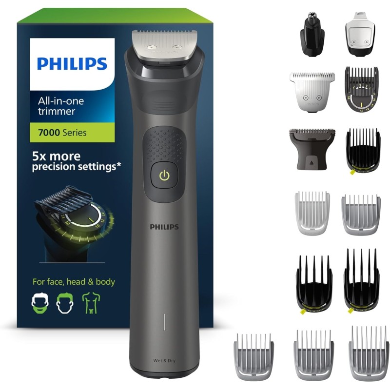 Philips Recortadora hombre 15 en 1 Para Cara, Pelo, Orejas, Nariz y Cuerpo,120min de uso, En Seco y Húmedo, MG7950/15