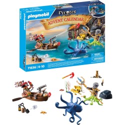PLAYMOBIL Piratas 71636 Calendario de Adviento, 24 sorpresas, Incluidas Dos Figuras e un Pulpo Gigante,edad +4 años