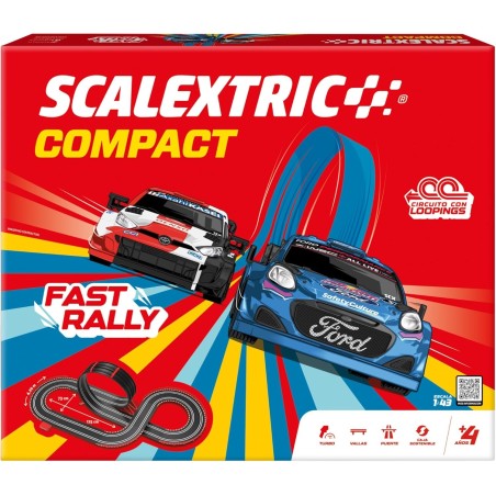SCALEXTRIC - Circuito Compact - Pista de Carreras Completa - 2 Coches Incluidos - Escala 1:43 Circuito CompactFast Rally