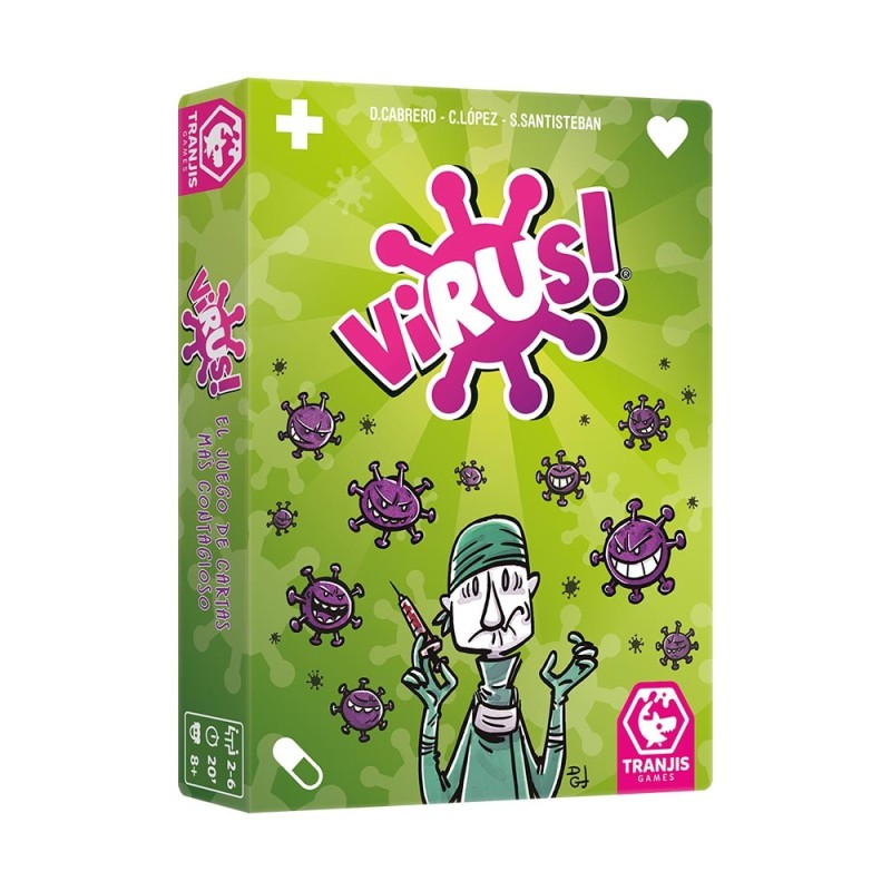 Juego de cartas Virus!. Contiene 68 cartas + 2 personalizables. De 2 a 6 jugadores.