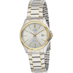 CASIO MTP-1183G-7ADF Reloj para Hombre correa acero bicolor, esfera plateada, saetas doradas con calendario