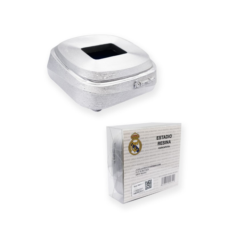Réplica Estadio Real Madrid Santiago Bernabéu producto oficial fabricado en resina tamaño 10x9x3,5 cm