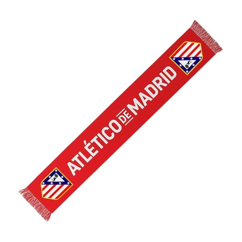 Bufanda Club Atlético de Madrid fondo rojo escudos color laterales tamaño 150x20cm producto oficial.