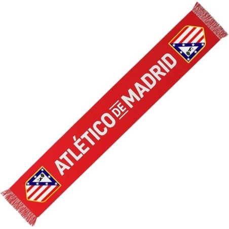 Bufanda Club Atlético de Madrid fondo rojo escudos color laterales tamaño 150x20cm producto oficial.
