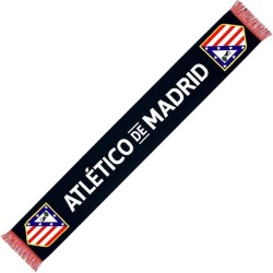 Bufanda Club Atlético de Madrid fondo negro escudos color laterales tamaño 150x20cm producto oficial.