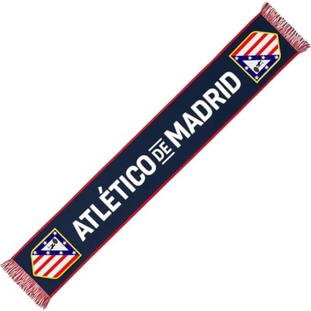 Bufanda Club Atlético de Madrid fondo azul escudos color laterales tamaño 150x20cm producto oficial.