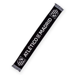 Bufanda Club Atlético de Madrid fondo negro escudos blancos laterales tamaño 150x20cm producto oficial.